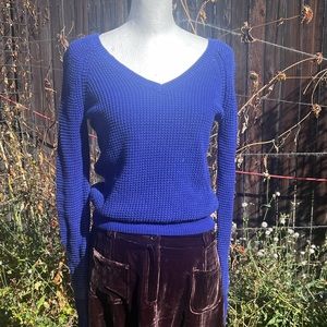 Vintage waffle weave Calvin Klein cobalt blue v neck sweater size xs